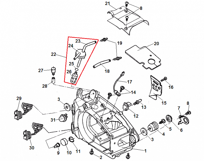 2 БАК - АМОРТИЗАТОР - ПРОБКА БЕНЗОПИЛА CHAMPION 125T-10